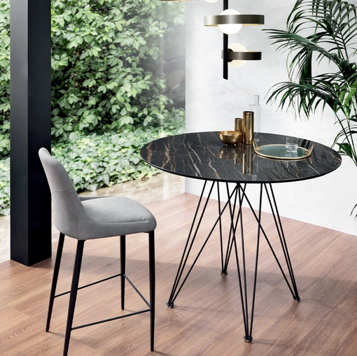 Tavolo rotondo Pegaso Snack con top in ceramica di Riflessi