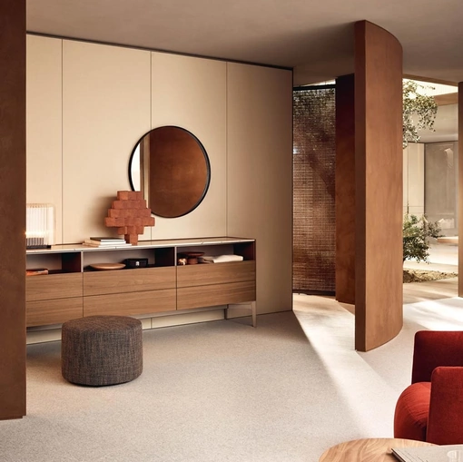 Specchio rotondo Circle con cornice in cuoio nero di Poliform