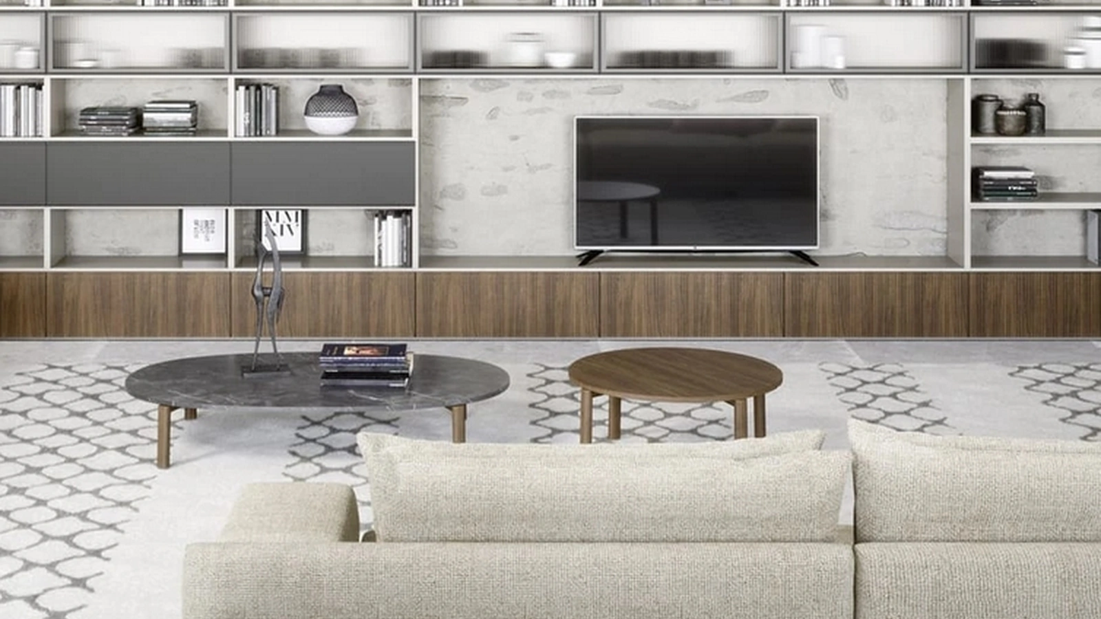 Tavolino rotondo in legno e ovale in marmo Fly di Novamobili