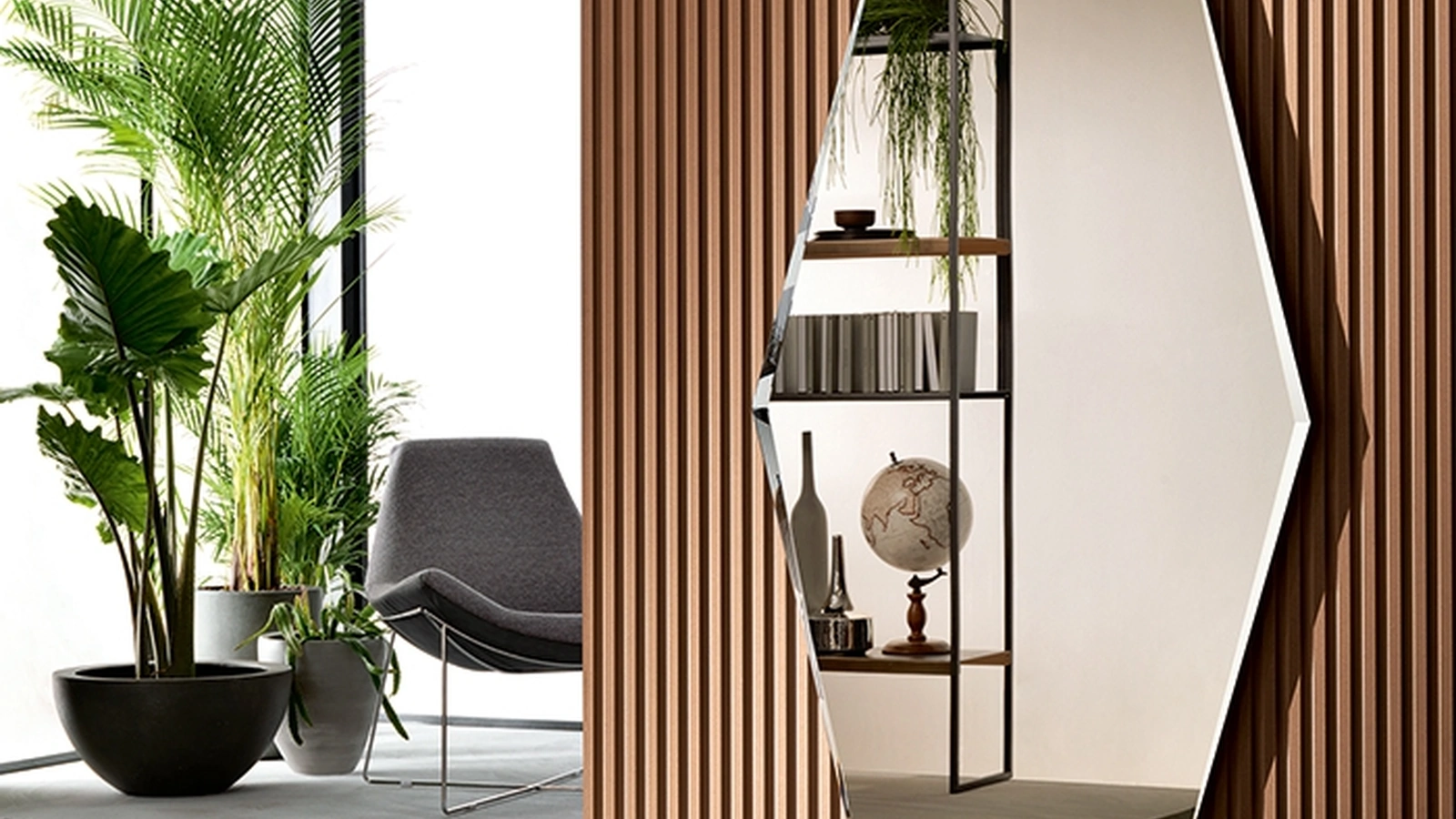 Specchio ottagonale bronzato con bisellatura irregolare Sestante di Riflessi