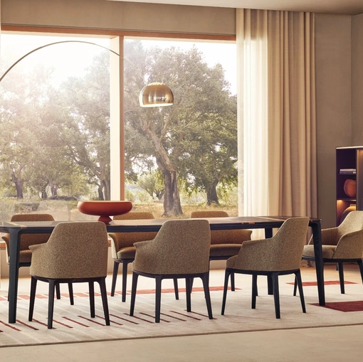 Tappeto Tratto in cotone, vello lana himalayana e seta di bambù di Poliform