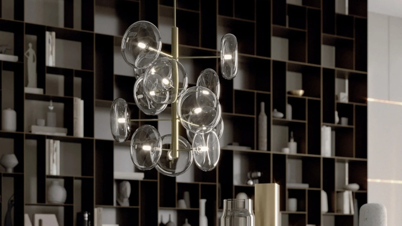 Lampada a sospensione Spark in vetro e ottone di Bontempi