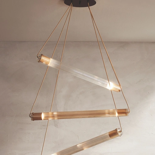 Lampada a sospensione in vetro pyrex cannettato Tube S di Riflessi