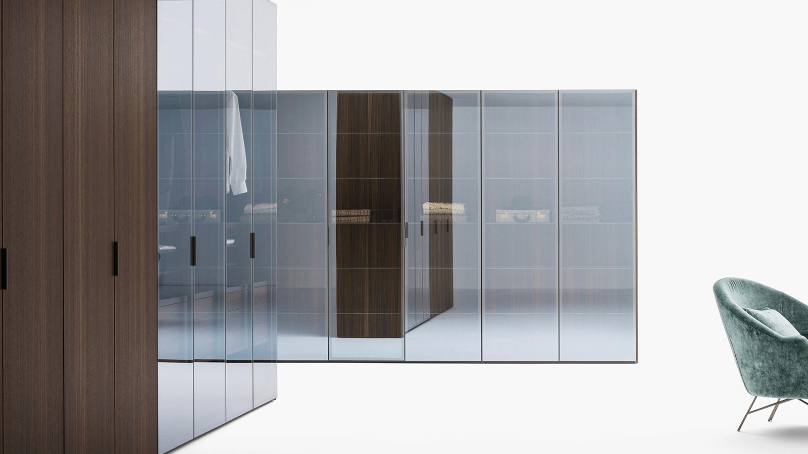 Armadio Freedhome con ante battenti in vetro e legno di Caccaro