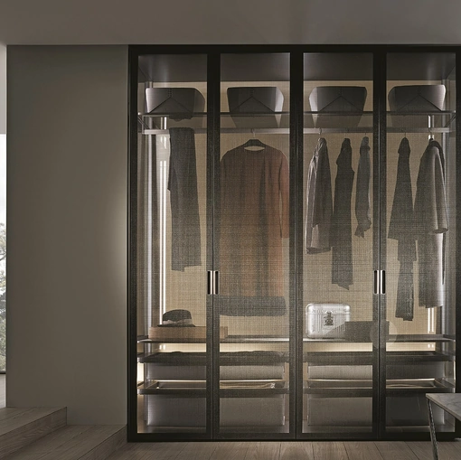 Armadio Cover Freestanding in Vetro con intreccio di fili metallici fibra Bronzo di Rimadesio