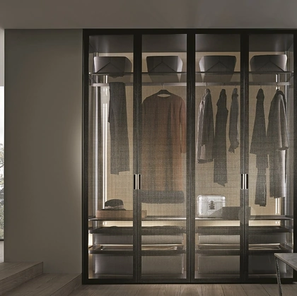 Armadio Cover Freestanding in Vetro con intreccio di fili metallici fibra Bronzo di Rimadesio