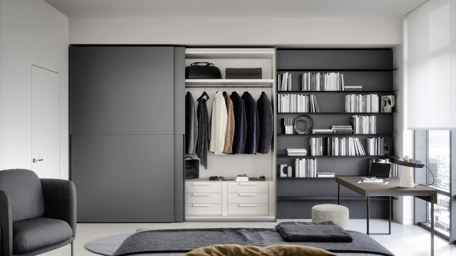 Armadio Picture con anta scorrevole e libreria di Novamobili