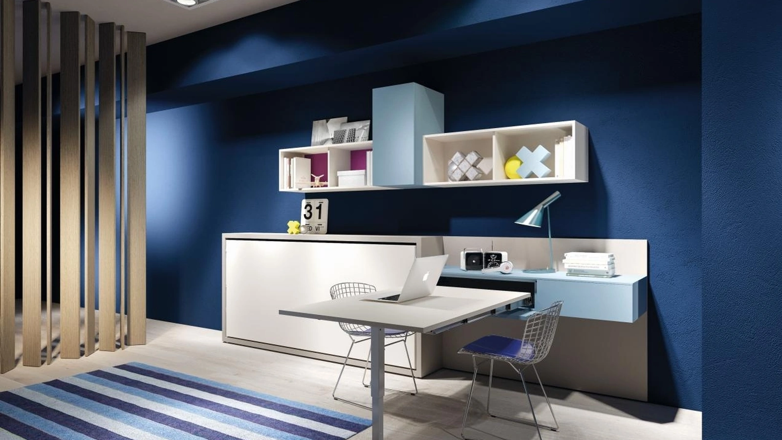 Cameretta salvaspazio con letto a scomparsa Young 03 in laccato opaco di Clei