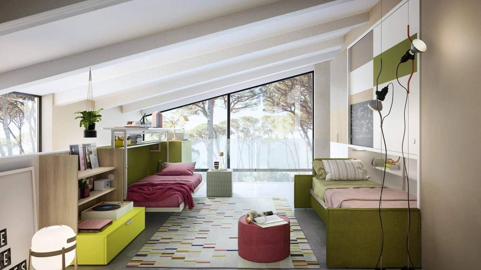 Cameretta di design Young 10 con sistema Cabrio In e Kali Ponte Sofa di Clei