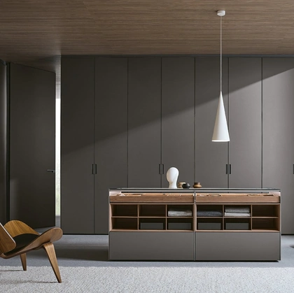 Cassettiera bifacciale Altair in laccato opaco e Olmo di Rimadesio