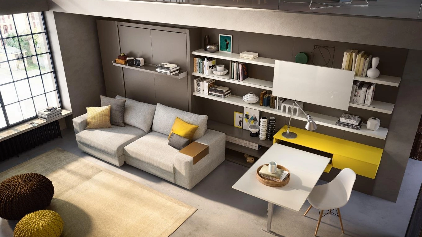 Letto a scomparsa chiuso con divano integrato lineare Tango di Clei