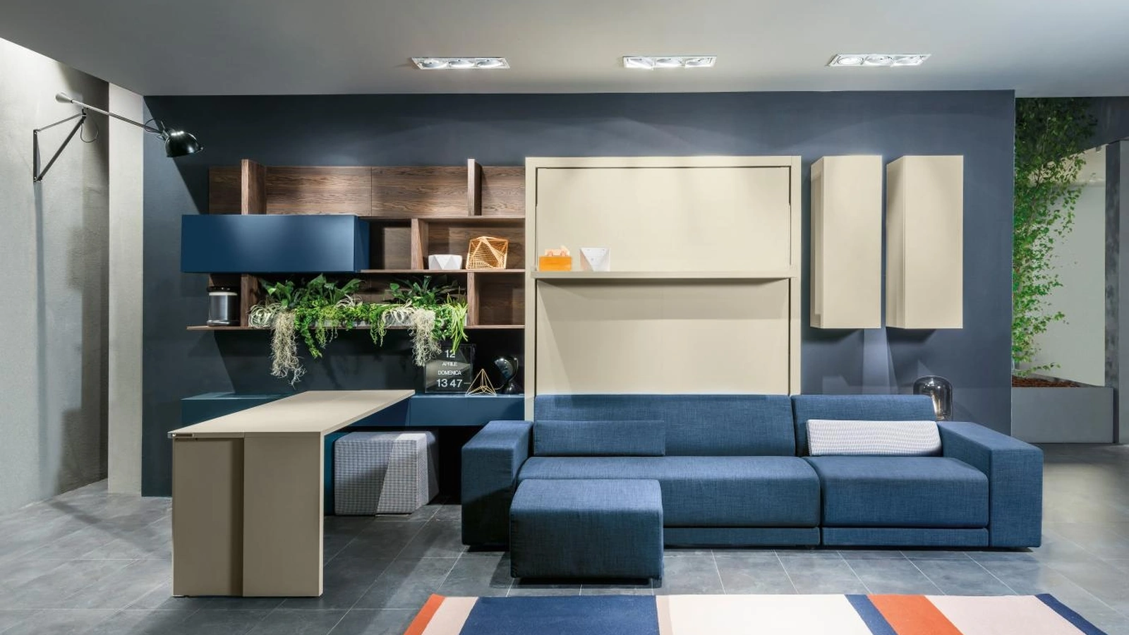 Letto a scomparsa trasformabile chiuso Living 06 con divano integrato con penisola Oslo di Clei