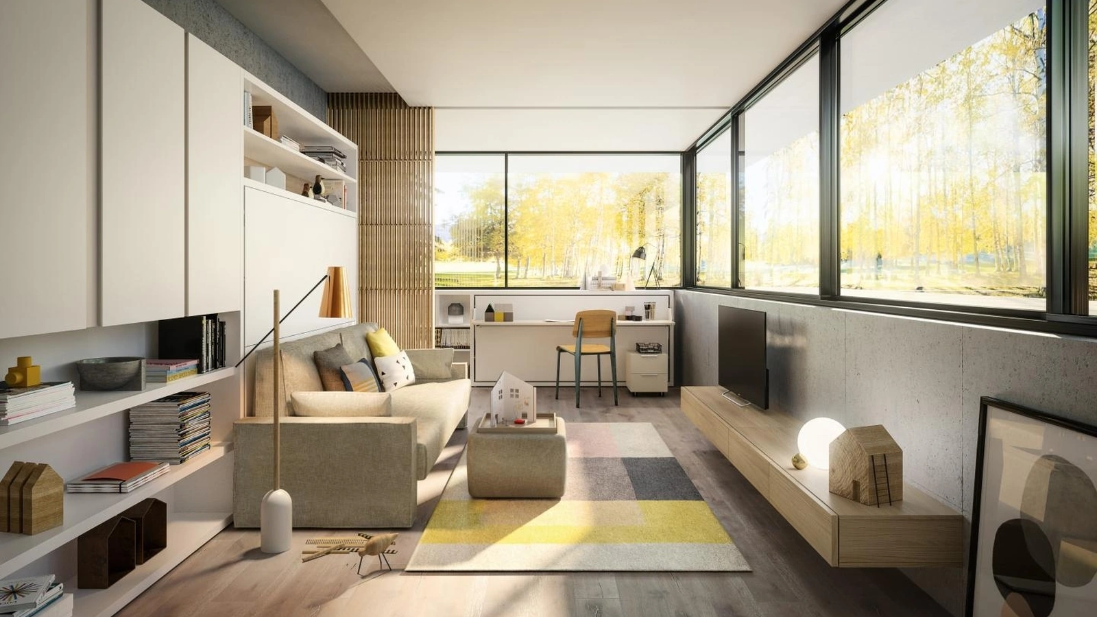 Letto a scomparsa trasformabile chiuso Living 16 con divano lineare Circe di Clei