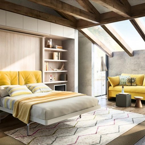 Letto a castello e matrimoniale a scomparsa trasformabile aperto Living 19 LGM01 TAV di Clei