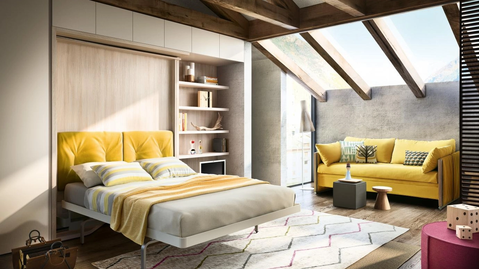 Letto a castello e matrimoniale a scomparsa trasformabile aperto Living 19 LGM01 TAV di Clei