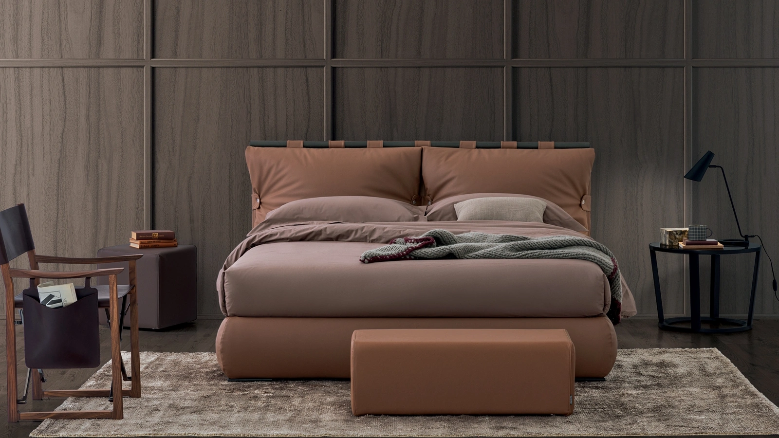 Letto in pelle Dual Round con box contenitore di Oggioni