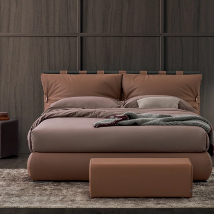 Letto in pelle Dual Round con box contenitore di Oggioni