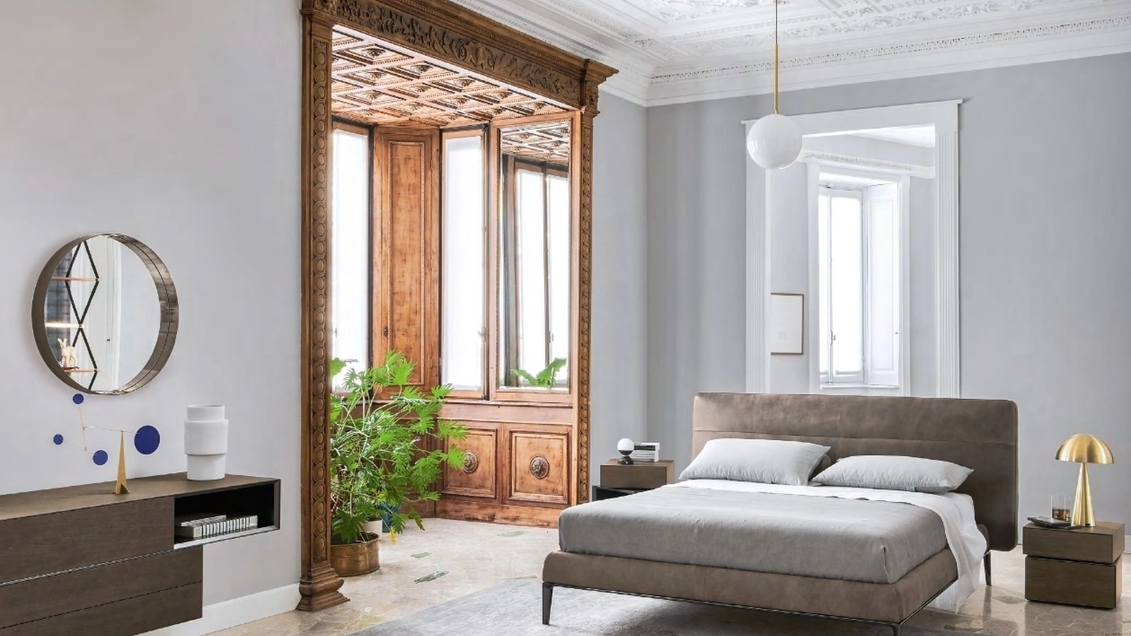 Letto in pelle vintage con testiera Gaston di Sangiacomo