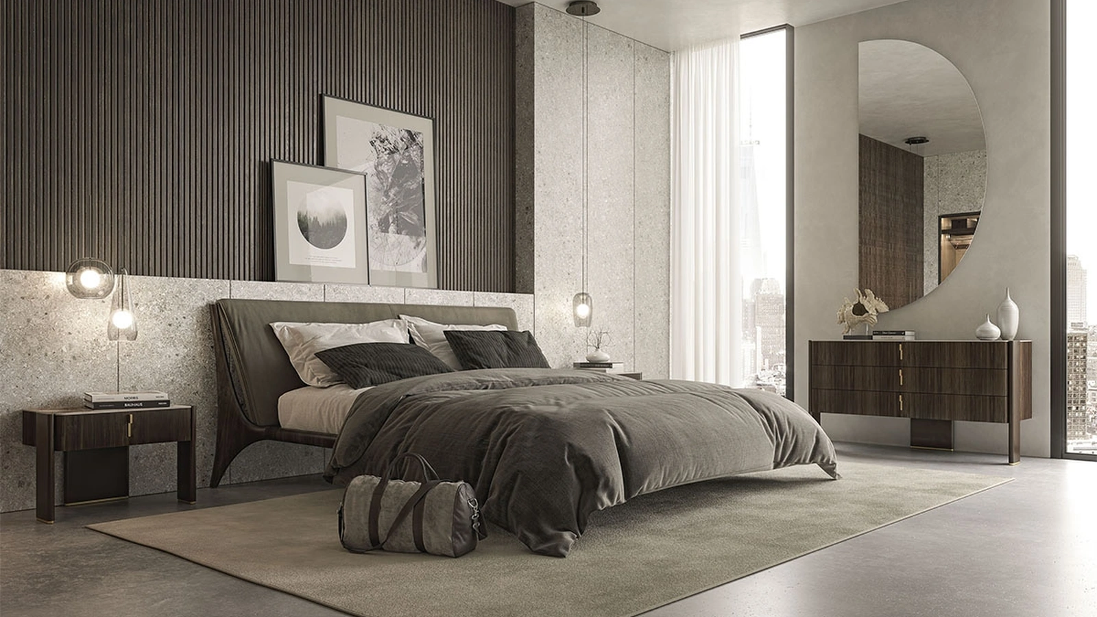 Letto Nelson in legno con testiera imbottita di Cattelan Italia