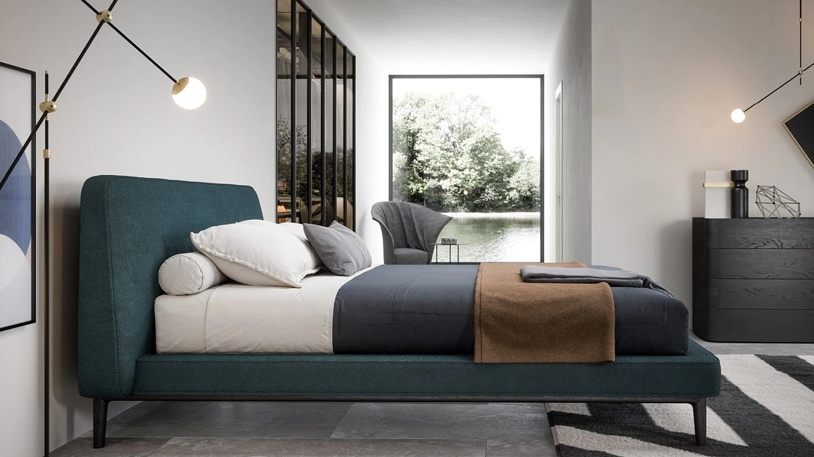 Letto Seeyou in tessuto imbottito di Novamobili