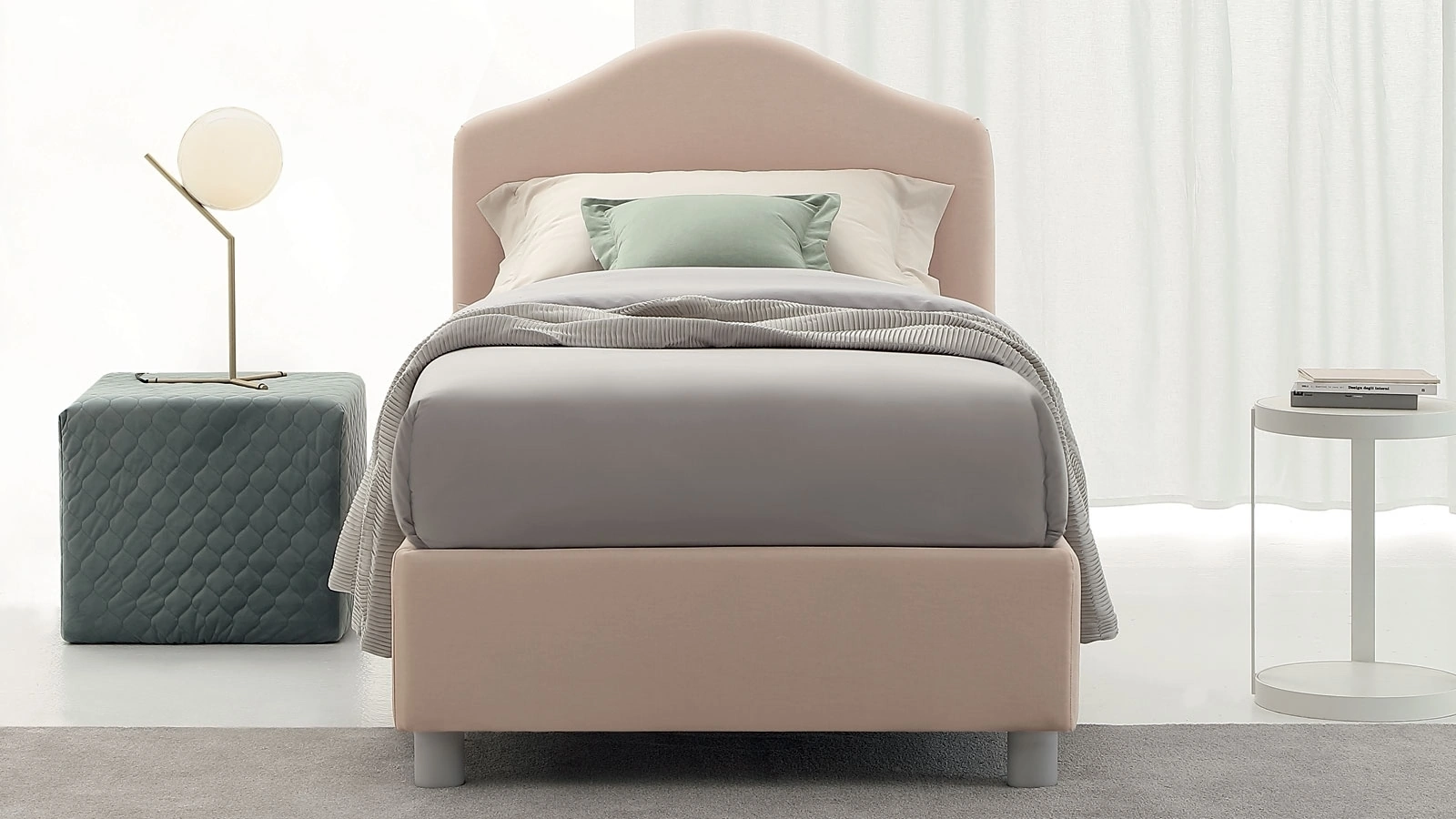 Letto singolo in tessuto Luxury con testiera sagomata di Oggioni