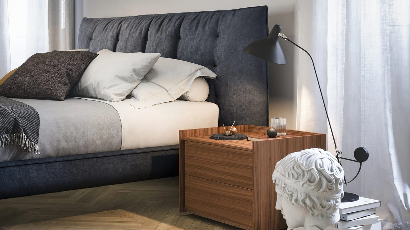 Letto in tessuto con testiera imbottita e trapuntata Tufté di Novamobili