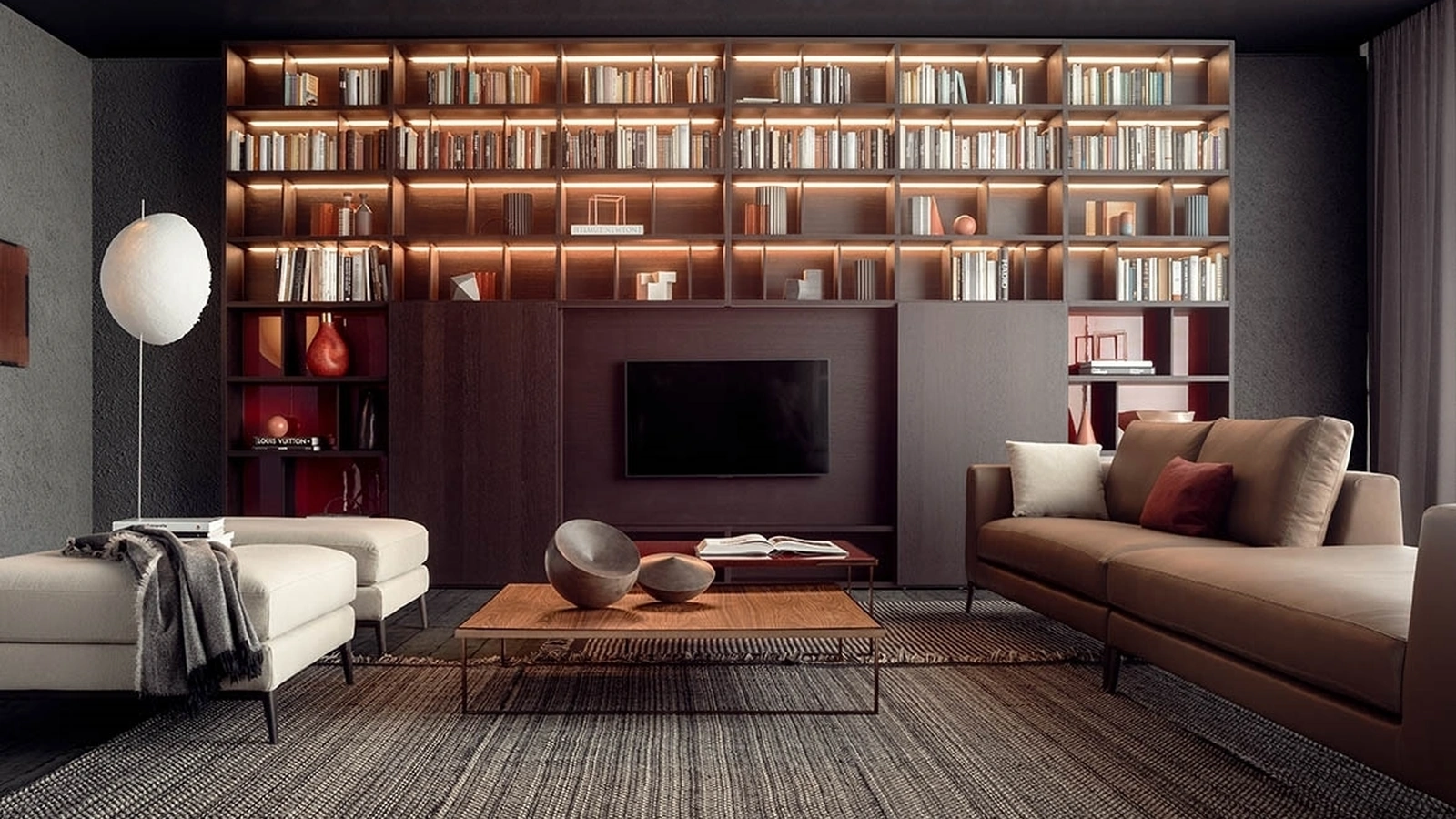 Libreria Spazioteca a muro in essenza Borgogna di Pianca