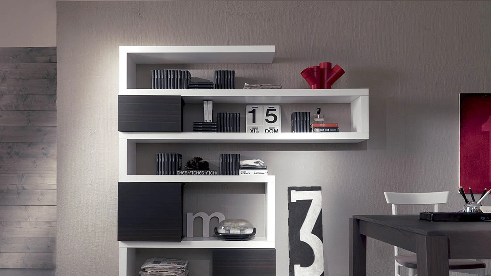 Libreria Side 19 in laccato inverno con contenitori in quercia brown di Fimar