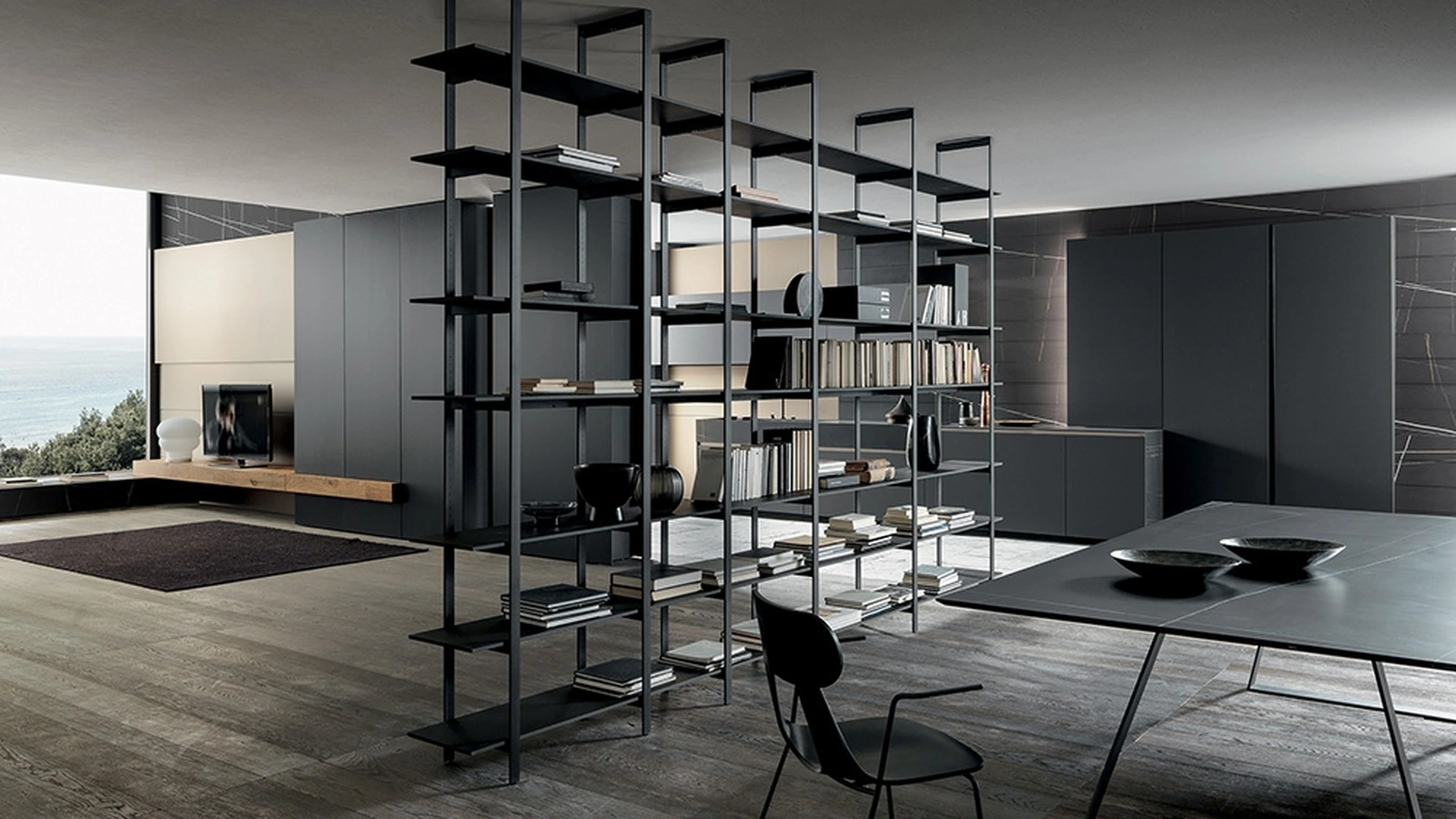 Libreria Unlimited 02 in laccato Nero opaco di Modulnova