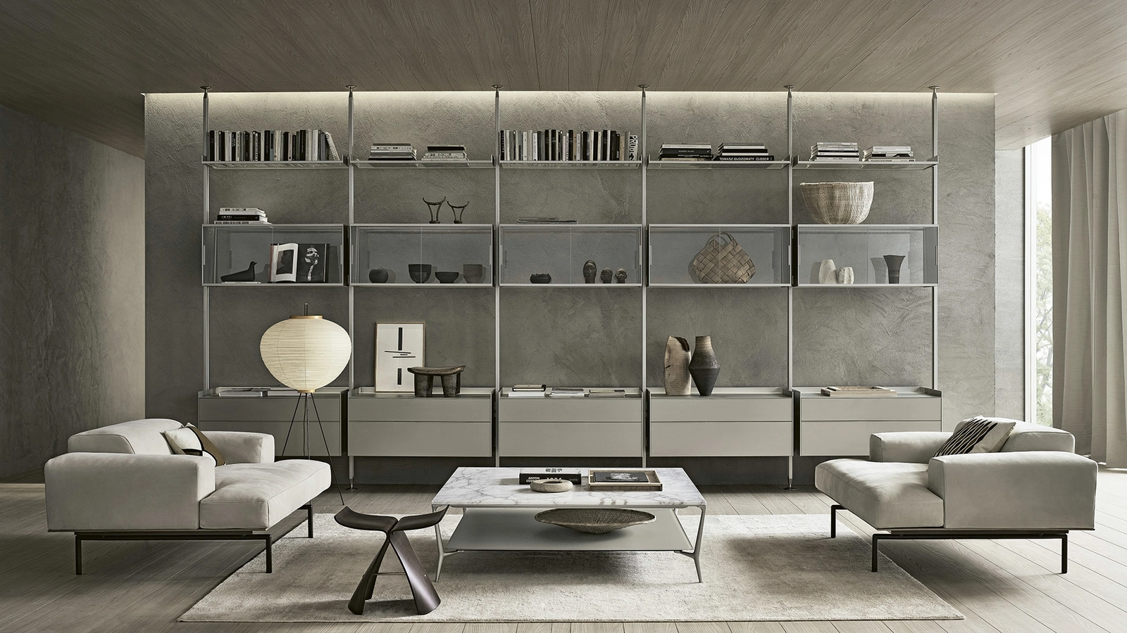 Libreria Zenit Platino in metallo e laccato di Rimadesio