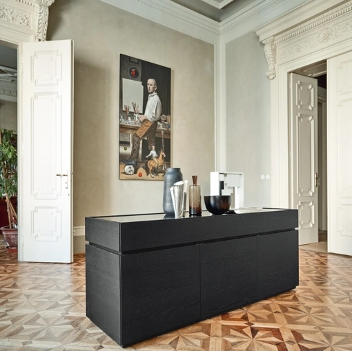 Madia Cidori 02 in Rovere carbone con top in vetro di Sangiacomo