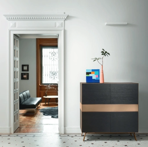 Madia Alta Domino IN 3 06N in Rovere carbone e laccato metallo Bronzo di Sangiacomo