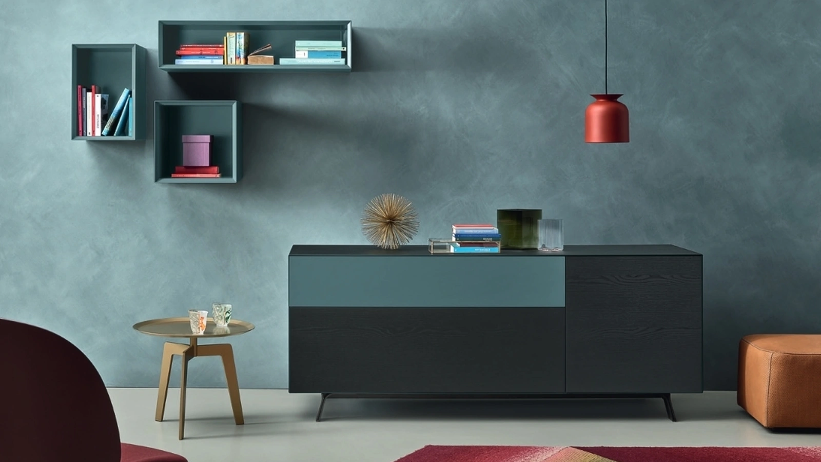 Madia Domino Mono 19M in Rovere carbone e laccato opaco Avio di Sangiacomo