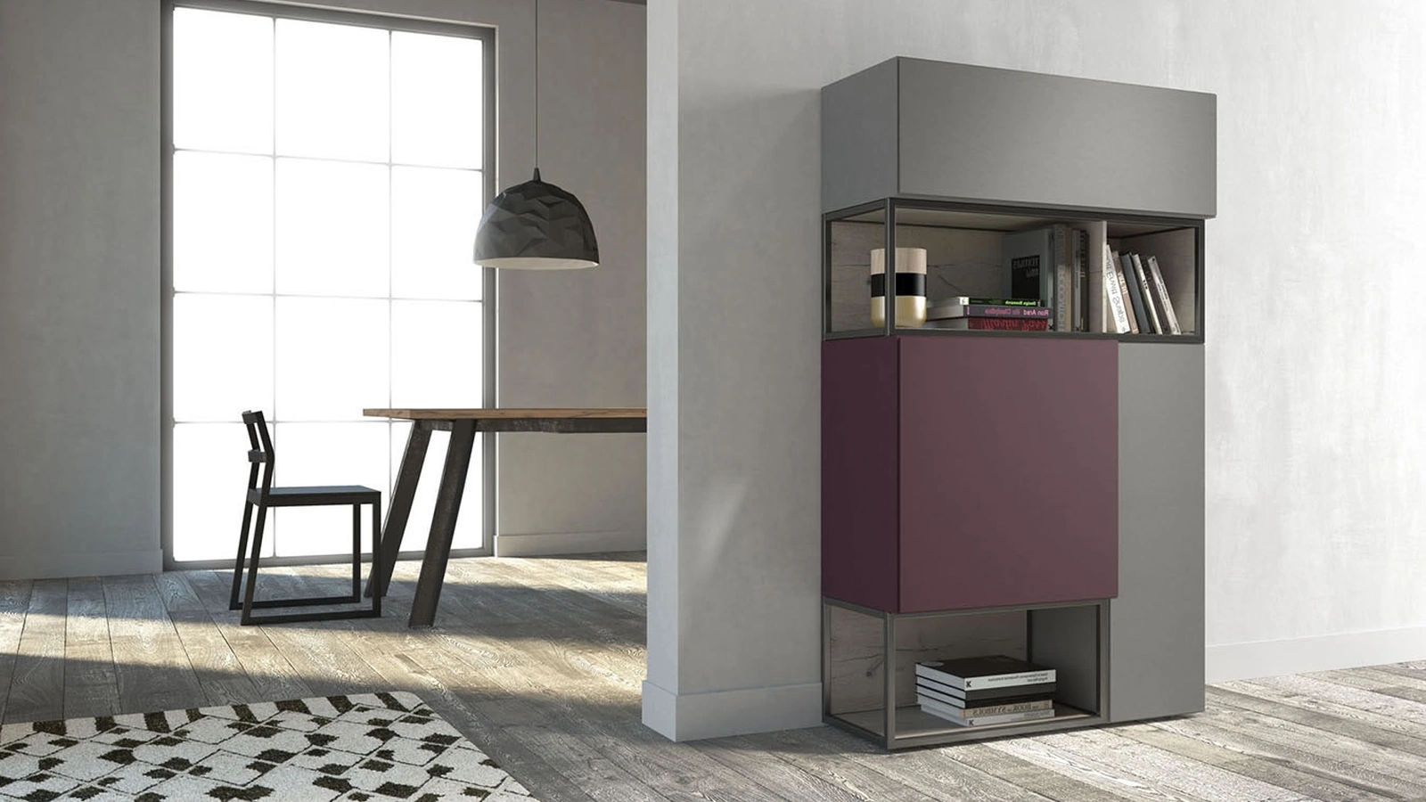 Madia alta Rebel MR 01 in laccato opaco cemento e genziana di Fimar