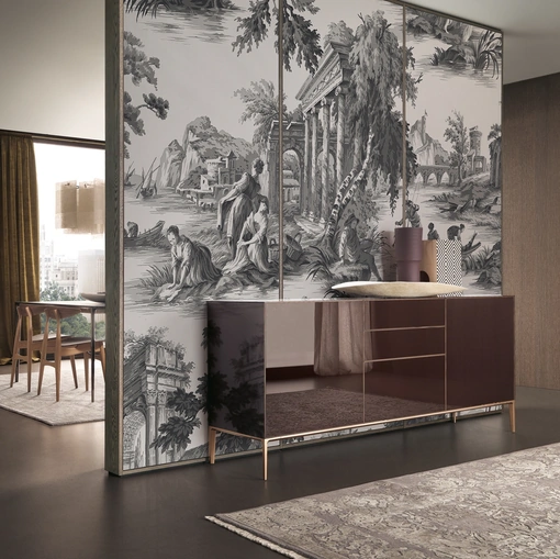 Madia Self Up in vetro laccato Amaranto lucido di Rimadesio