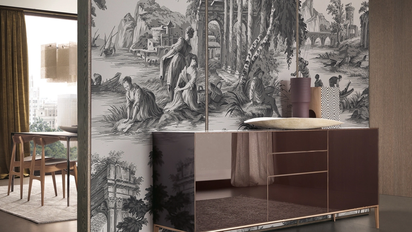 Madia Self Up in vetro laccato Amaranto lucido di Rimadesio