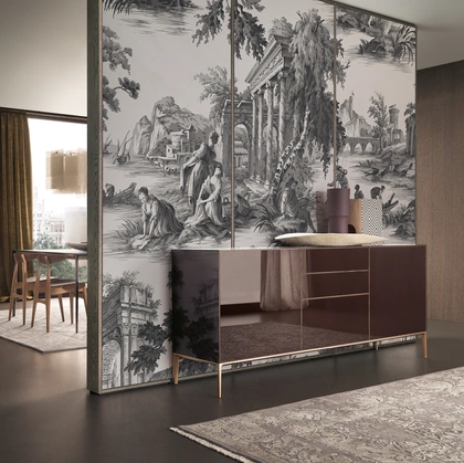 Madia Self Up in vetro laccato Amaranto lucido di Rimadesio