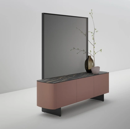 Madia con separè Side View in laccato opaco con top in gres di Caccaro