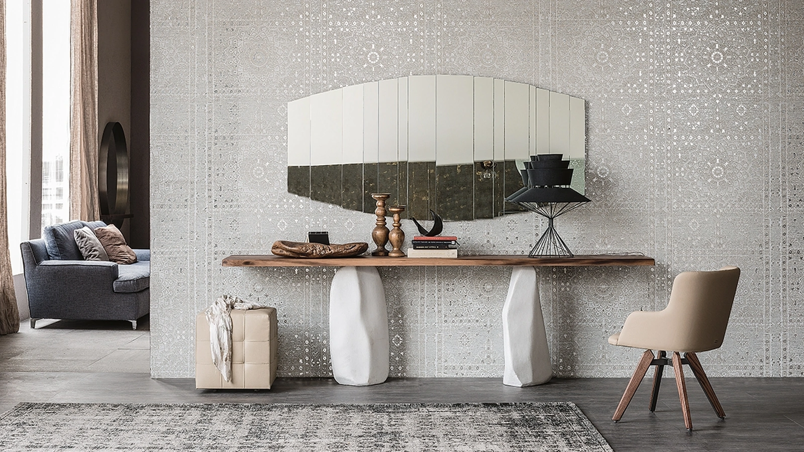 Consolle con piano in legno massello e gambe in cemento verniciato Rapa Nui di Cattelan Italia