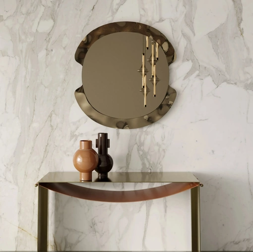 Mobile ingresso Consolle Piper in acciaio con ripiano in cuoio di Bontempi