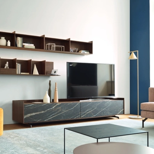 Mobile Porta Tv Base Cabaret Ceramica 1E in Rovere termotrattato con frontali in ceramica di Sangiacomo