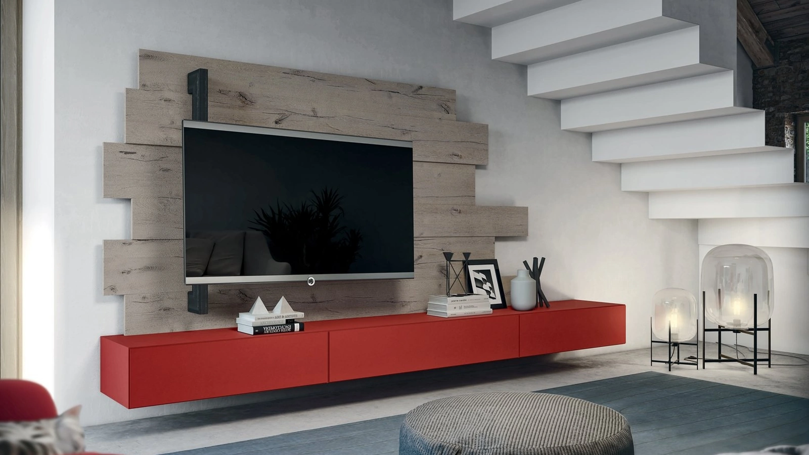 Mobile Porta TV Rebel R12 e Rack Flag in laccato opaco e legno di Fimar