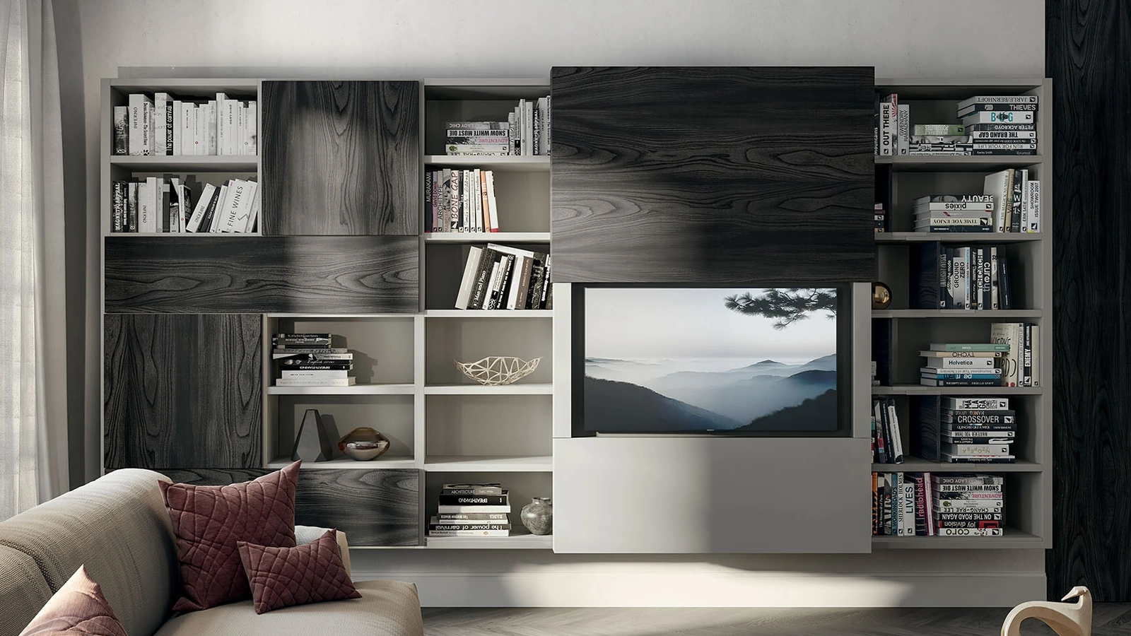 Mobile Porta Tv Sipario con anta scorrevole in legno e laccato opaco di Fimar