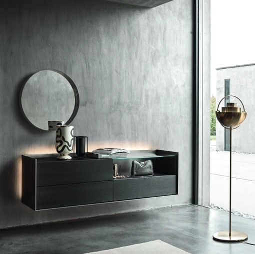 Mobile sospeso Cabaret 53B SX in Rovere carbone e top in ceramica di Sangiacomo