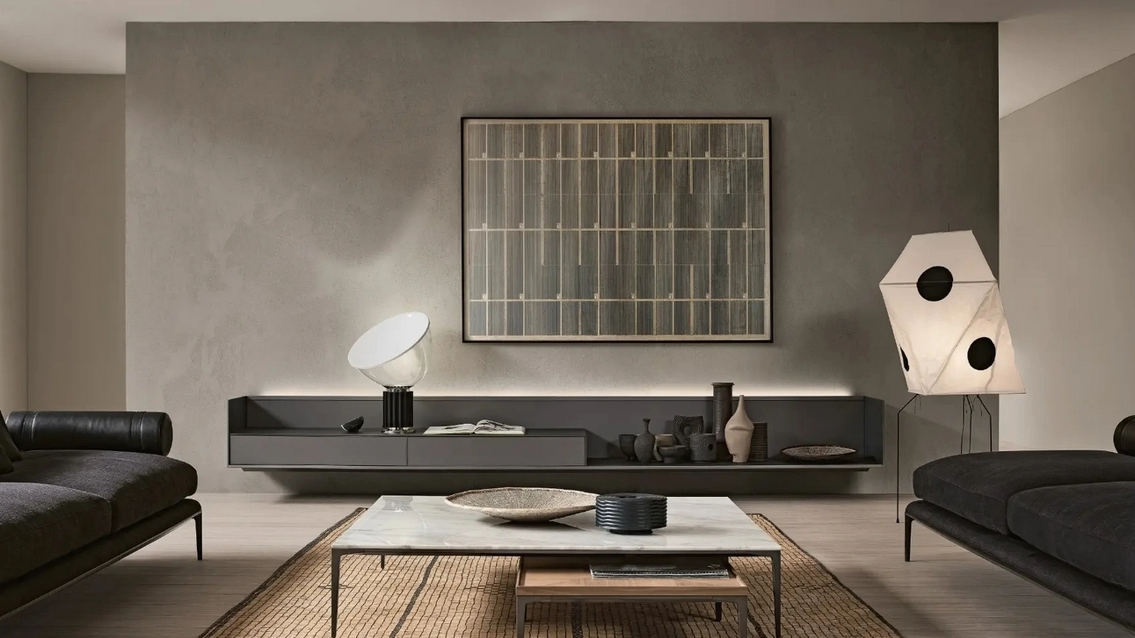 Mobile sospeso Self Plan Living in vetro Piombo opaco con struttura in metallo di Rimadesio