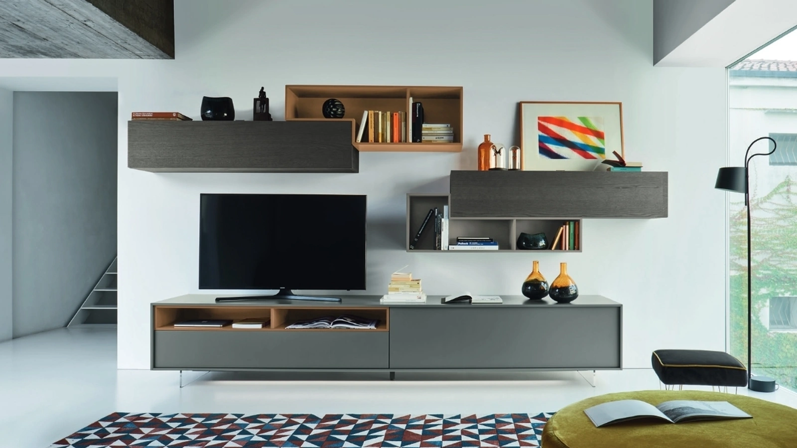 Parete Attrezzata Lampo L6C05 in laccato opaco e Rovere di Sangiacomo