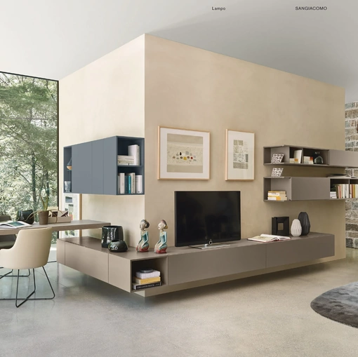 Parete Attrezzata angolare Lampo L6C12 A in laccato opaco di Sangiacomo