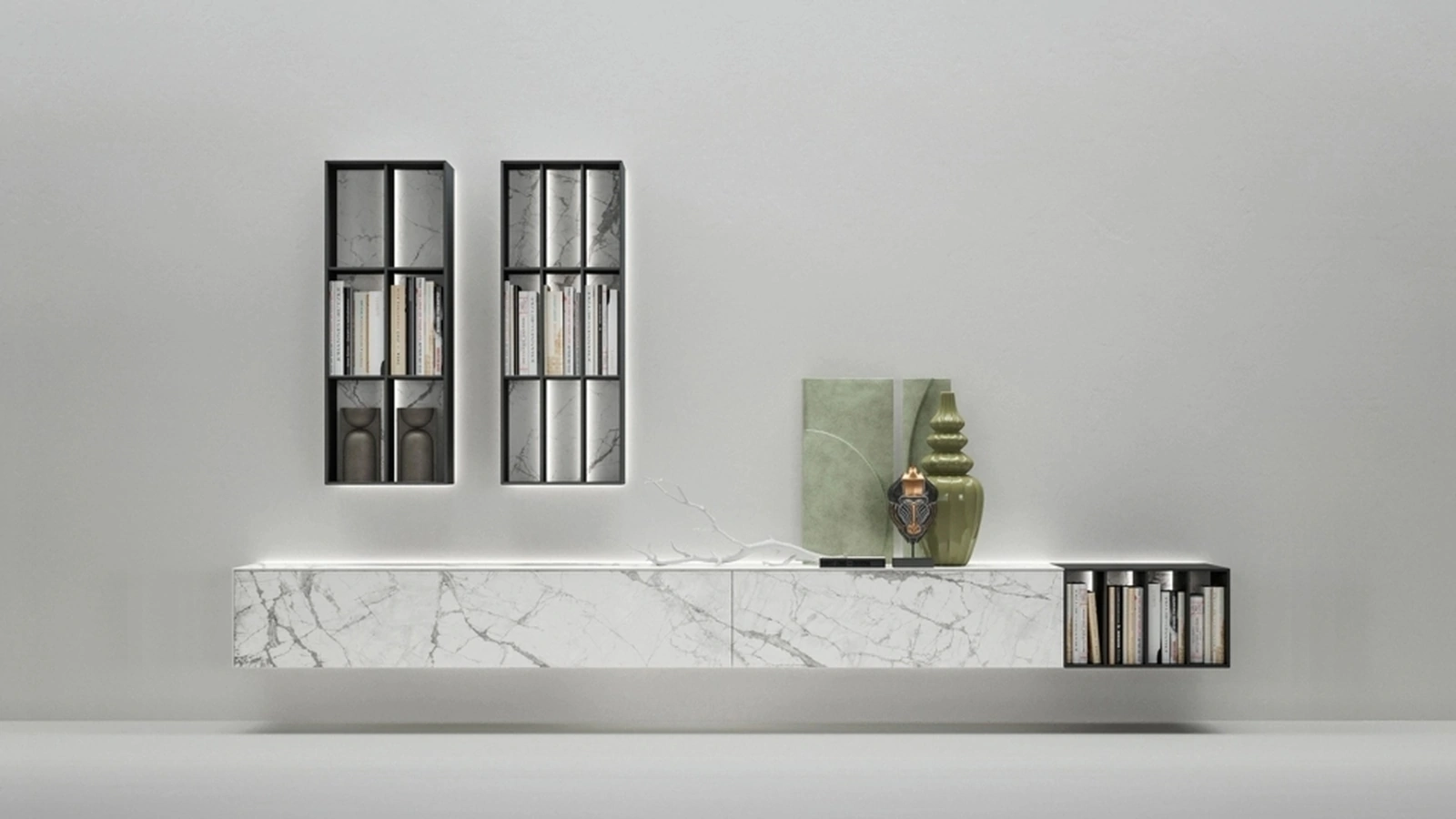 Parete Attrezzata in gres Freedhome Moduli componibili con luci di Caccaro