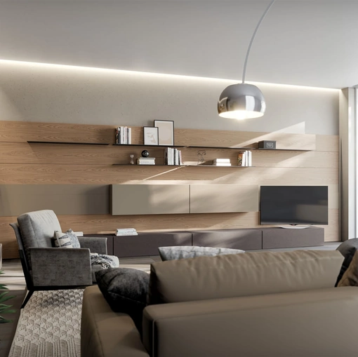 Parete Attrezzata Rebel Living 09 in laccato opaco e legno di Fimar