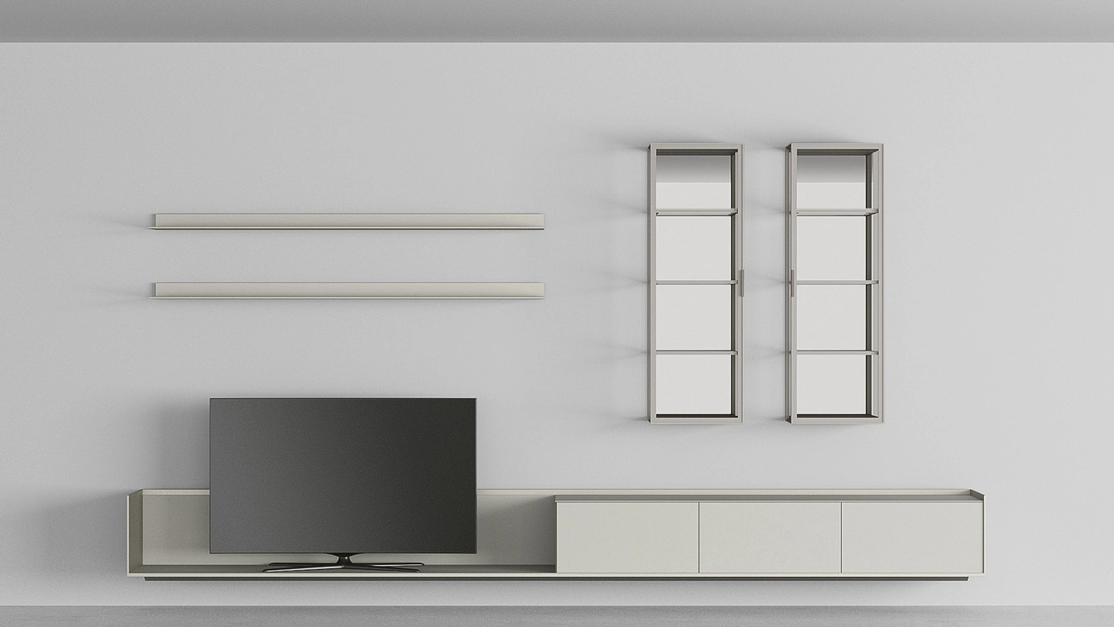 Parete Attrezzata sospesa Self Plan in vetro Avorio opaco di Rimadesio